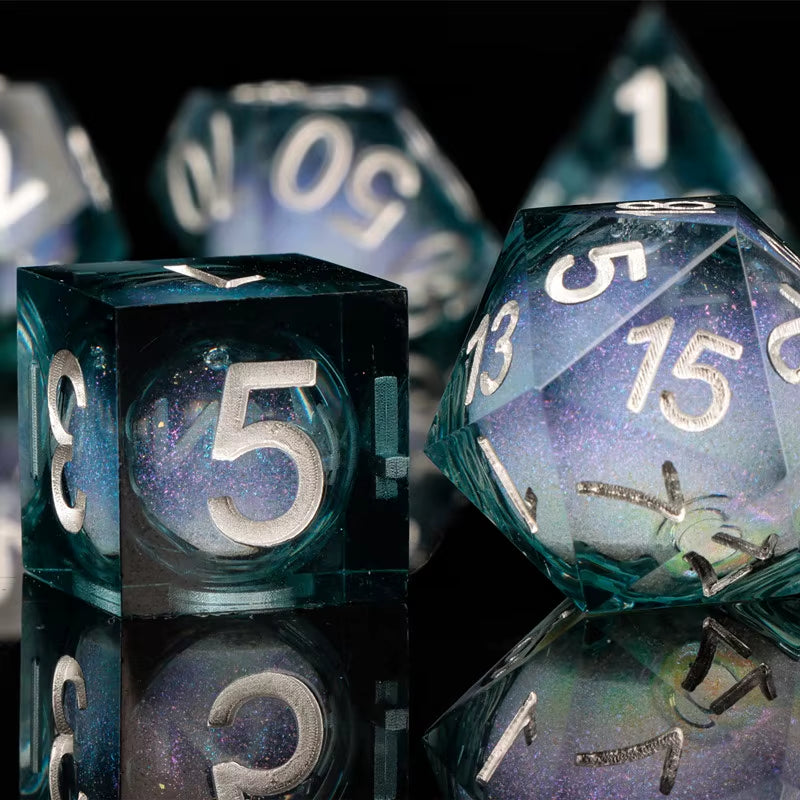 Cat Dice Sharp Edge Dice for Dungeons and Dragons Liquid Core Dice Resin Dnd Cat Dice D20 D&D Dice , Galaxy Dice Set