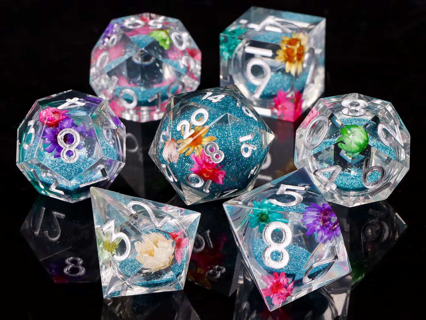 Cat Dice Sharp Edge Dice for Dungeons and Dragons Liquid Core Dice Resin Dnd Cat Dice D20 D&D Dice , Galaxy Dice Set