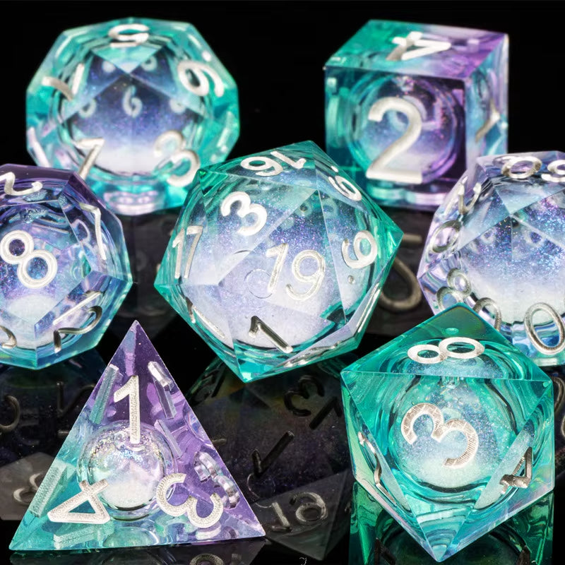 Cat Dice Sharp Edge Dice for Dungeons and Dragons Liquid Core Dice Resin Dnd Cat Dice D20 D&D Dice , Galaxy Dice Set