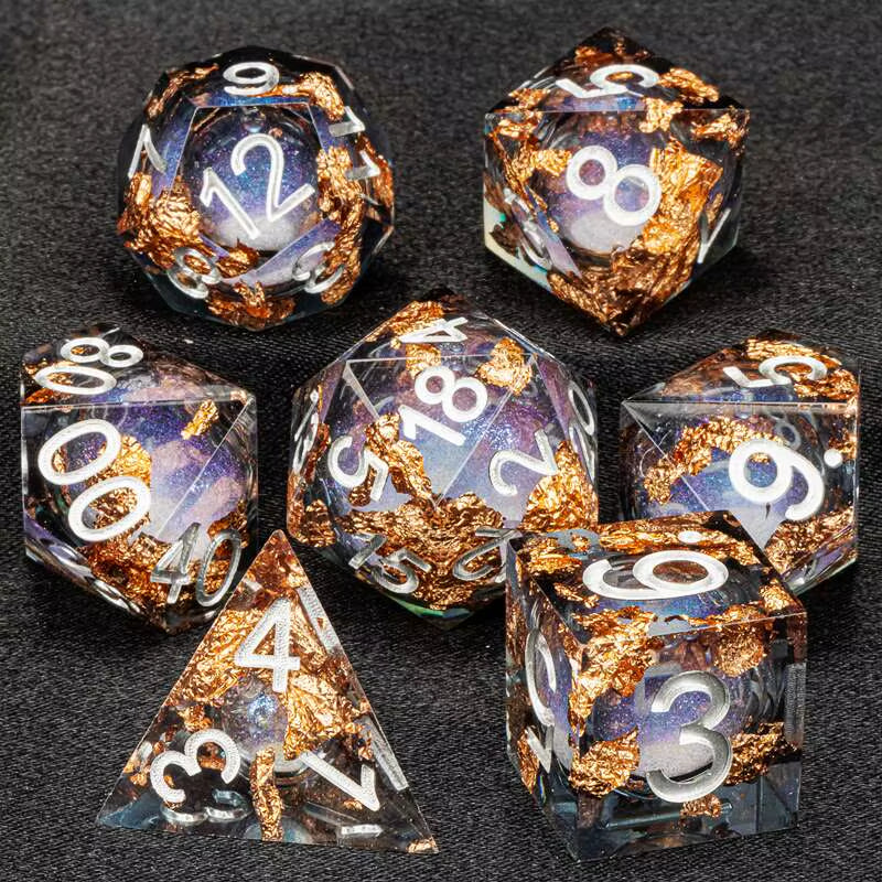 Cat Dice Sharp Edge Dice for Dungeons and Dragons Liquid Core Dice Resin Dnd Cat Dice D20 D&D Dice , Galaxy Dice Set