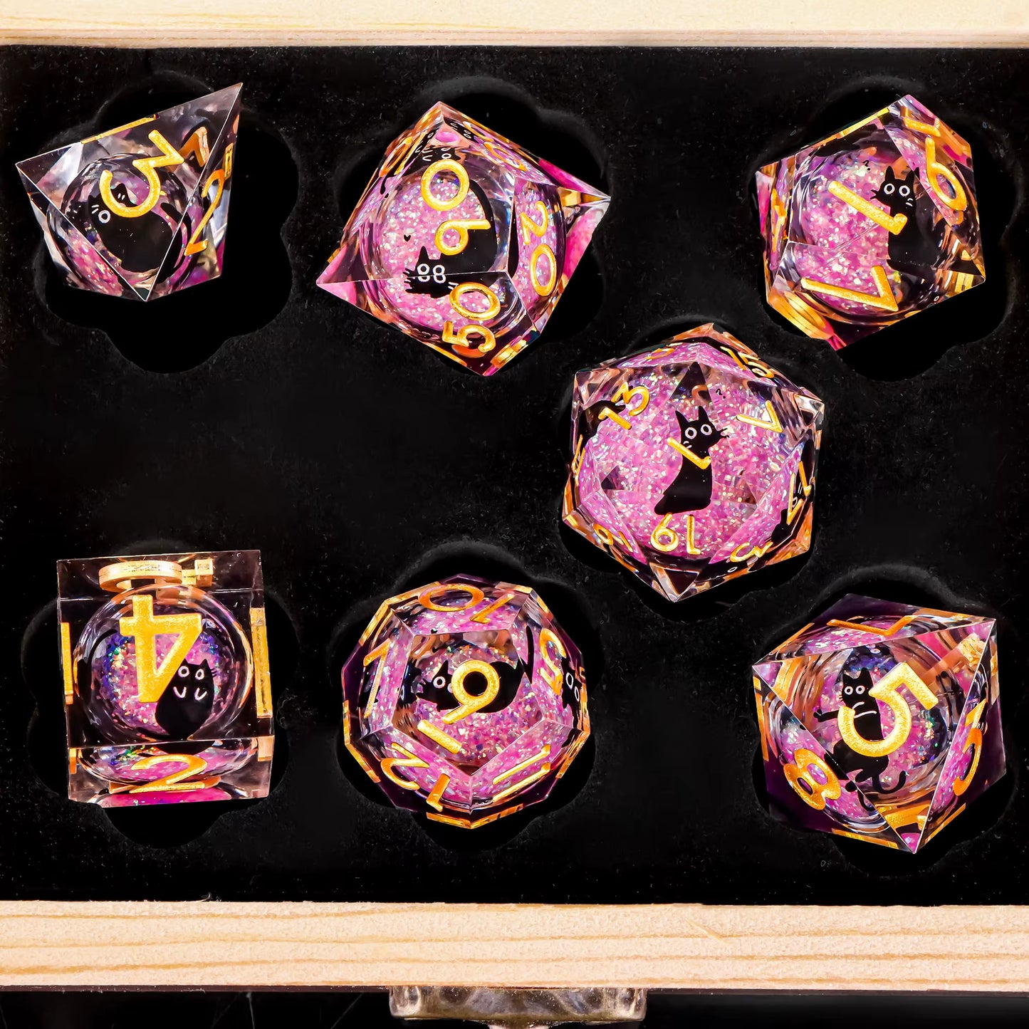 Cat Dice Sharp Edge Dice for Dungeons and Dragons Liquid Core Dice Resin Dnd Cat Dice D20 D&D Dice , Galaxy Dice Set