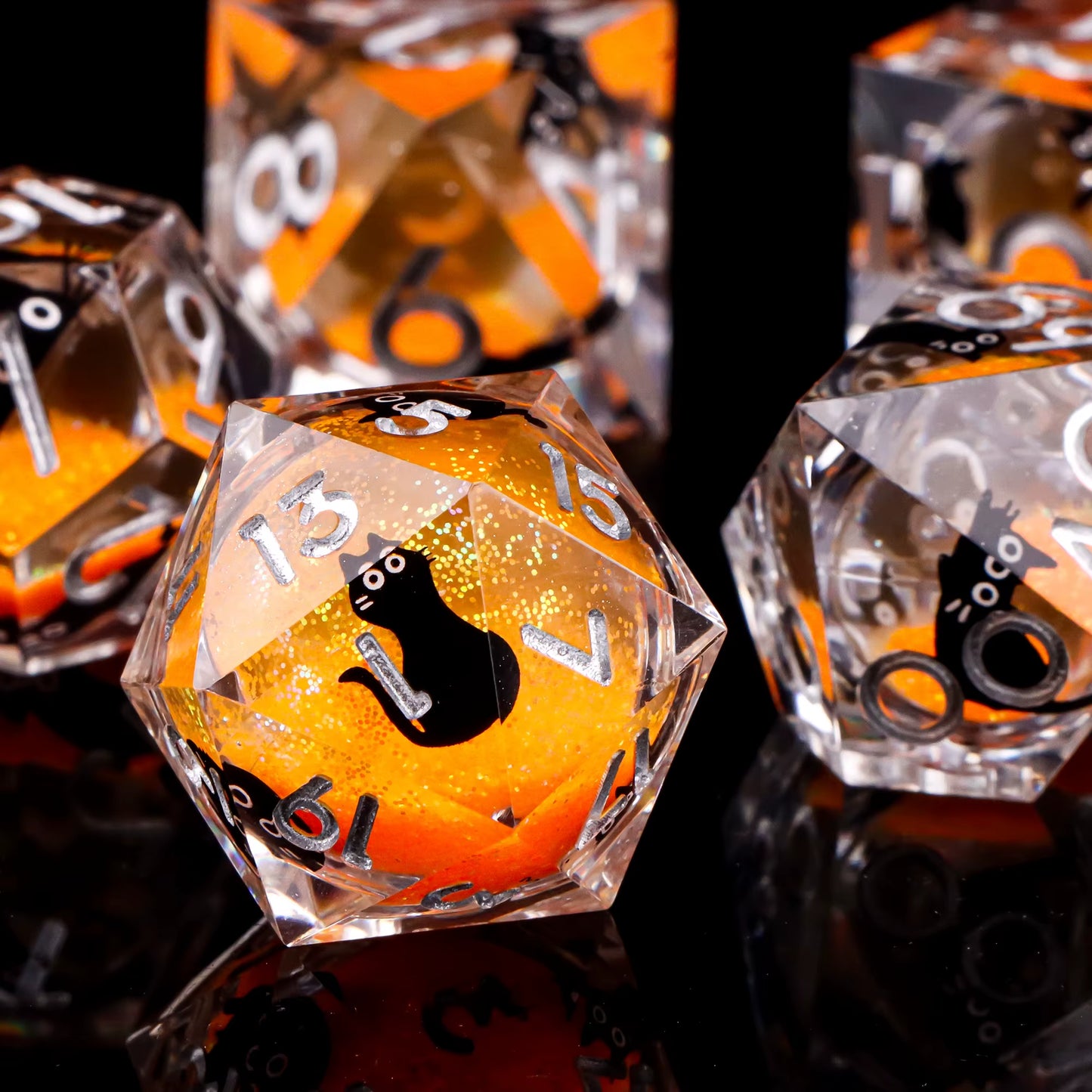 Cat Dice Sharp Edge Dice for Dungeons and Dragons Liquid Core Dice Resin Dnd Cat Dice D20 D&D Dice , Galaxy Dice Set