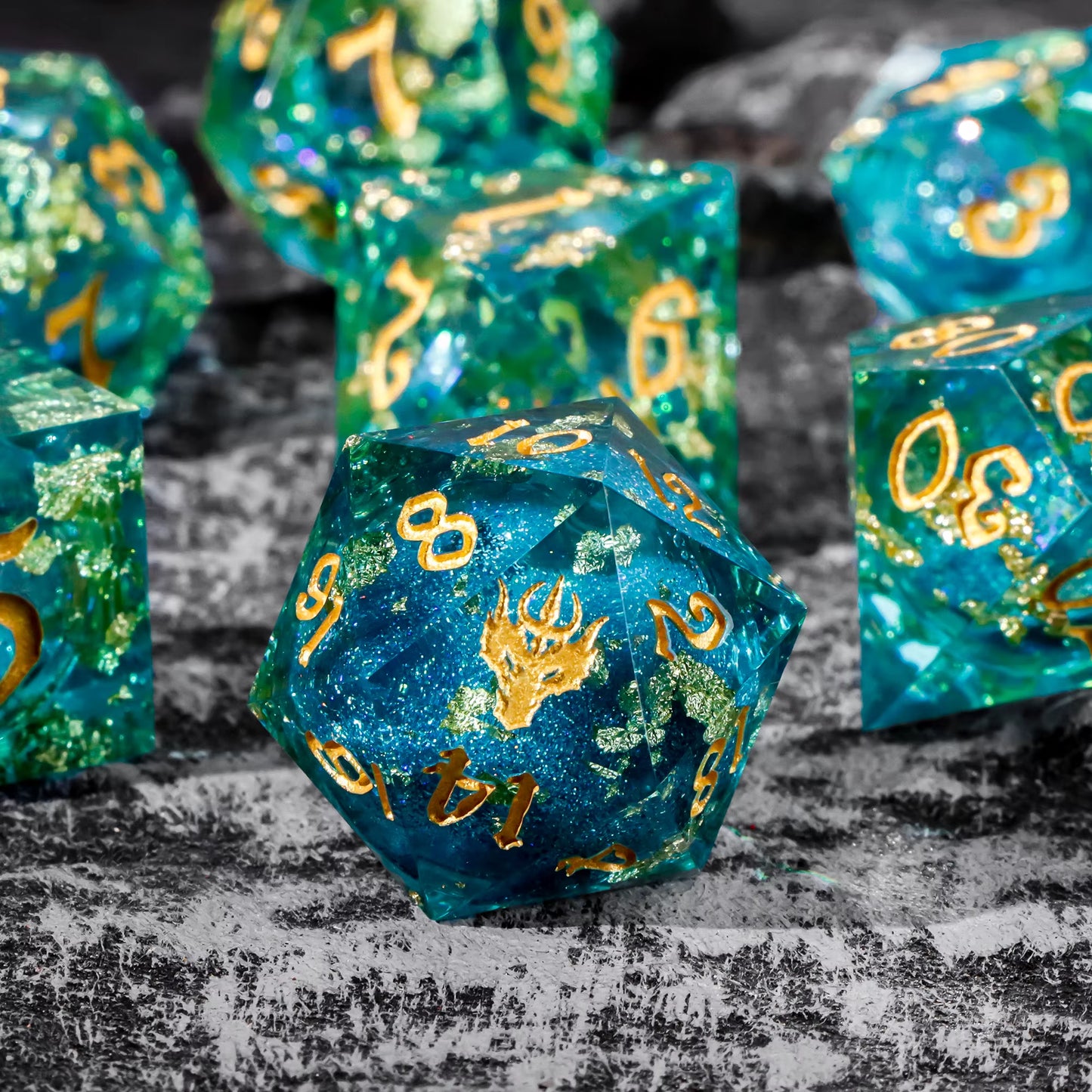 Cat Dice Sharp Edge Dice for Dungeons and Dragons Liquid Core Dice Resin Dnd Cat Dice D20 D&D Dice , Galaxy Dice Set