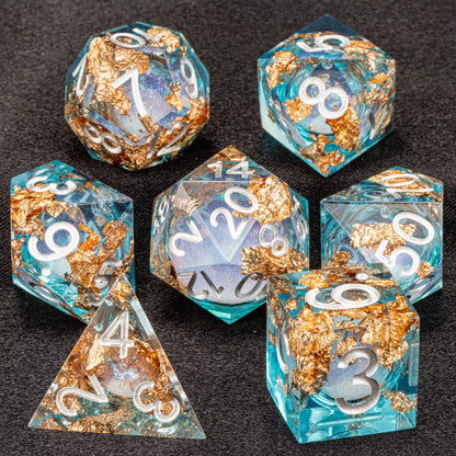 Cat Dice Sharp Edge Dice for Dungeons and Dragons Liquid Core Dice Resin Dnd Cat Dice D20 D&D Dice , Galaxy Dice Set