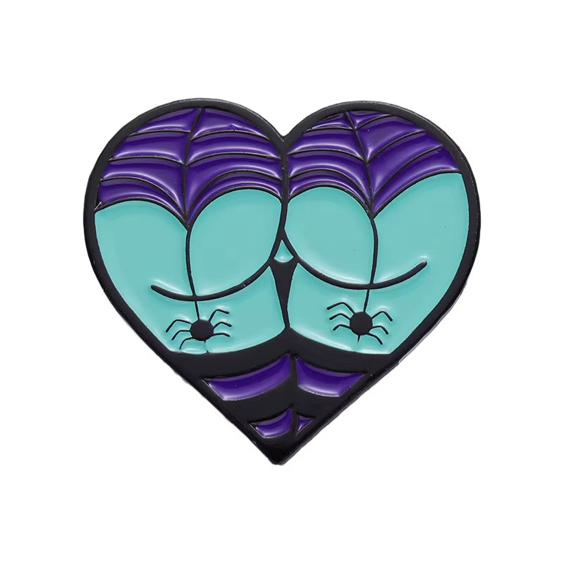 Halloween Sexy Butts Enamel Pins Heart Shaped Cosplay Brooches Lapel Badges Punk Gothic Jewelry Gift for Friends Wholesale