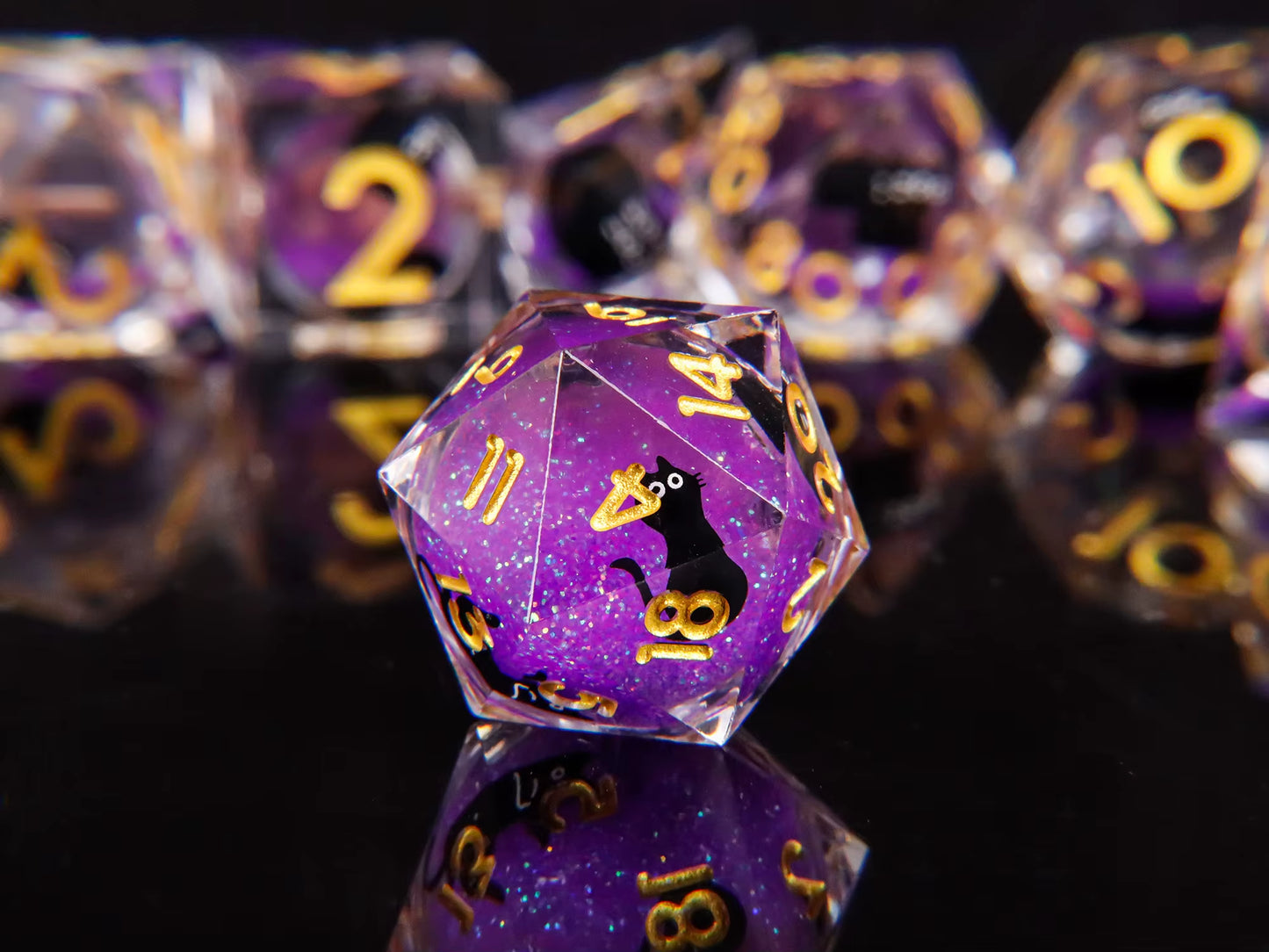 Cat Dice Sharp Edge Dice for Dungeons and Dragons Liquid Core Dice Resin Dnd Cat Dice D20 D&D Dice , Galaxy Dice Set