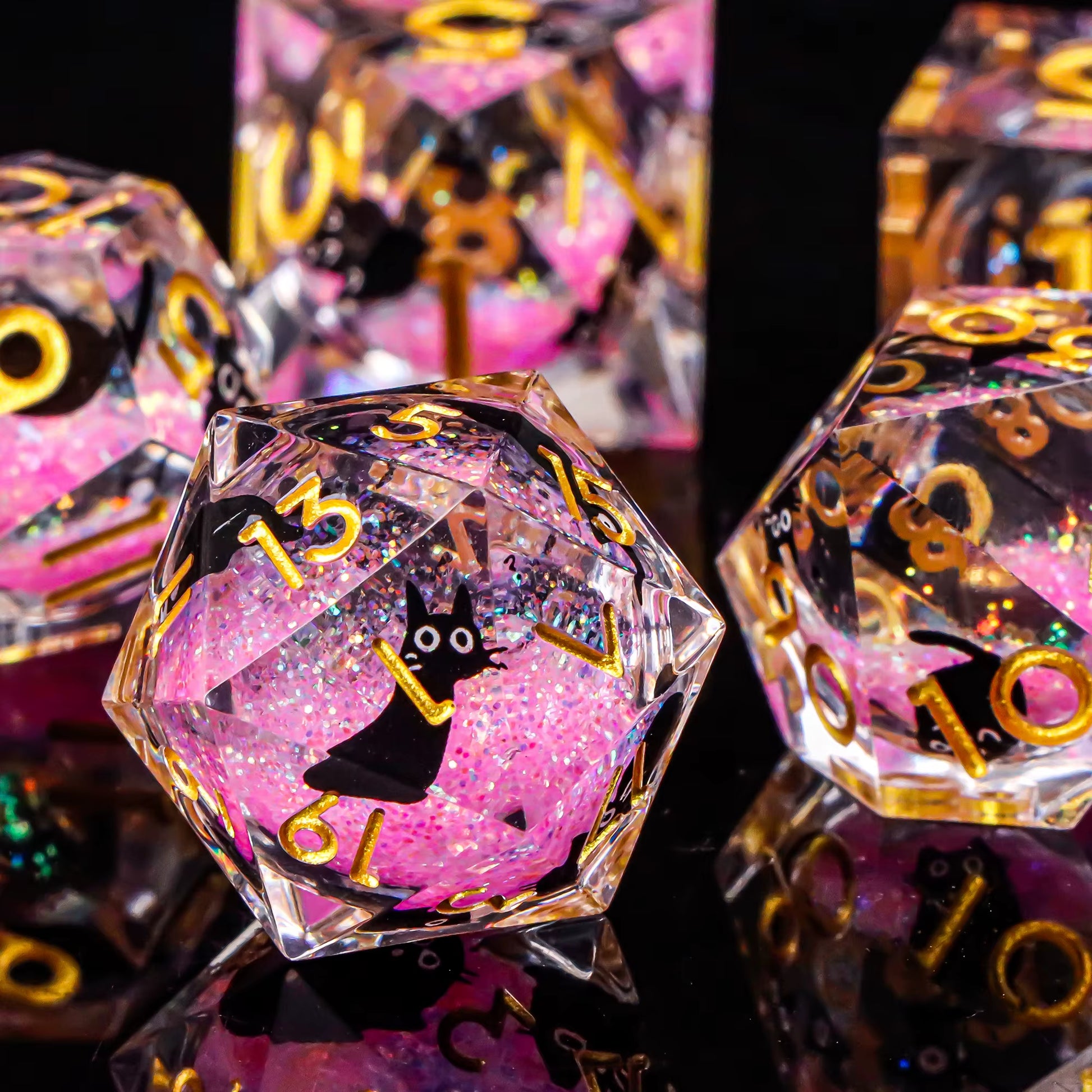 Cat Dice Sharp Edge Dice for Dungeons and Dragons Liquid Core Dice Resin Dnd Cat Dice D20 D&D Dice , Galaxy Dice Set