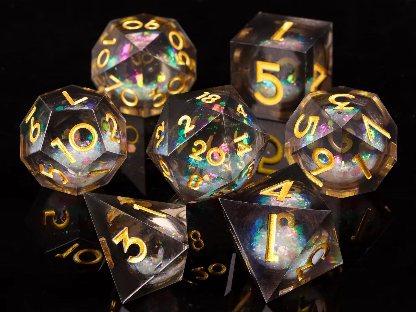 Cat Dice Sharp Edge Dice for Dungeons and Dragons Liquid Core Dice Resin Dnd Cat Dice D20 D&D Dice , Galaxy Dice Set