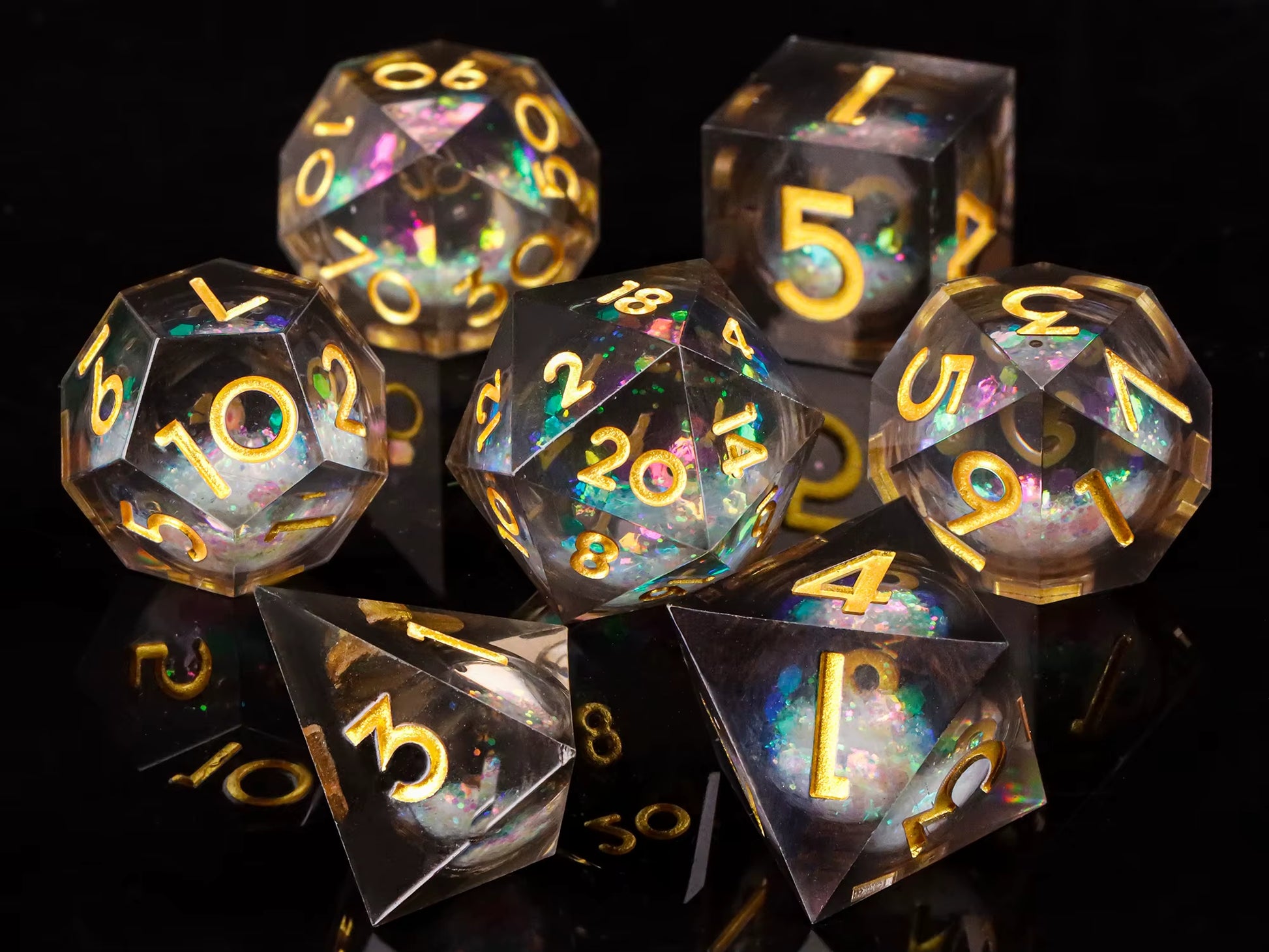 Cat Dice Sharp Edge Dice for Dungeons and Dragons Liquid Core Dice Resin Dnd Cat Dice D20 D&D Dice , Galaxy Dice Set