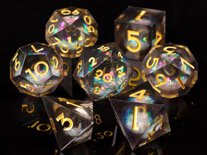 Cat Dice Sharp Edge Dice for Dungeons and Dragons Liquid Core Dice Resin Dnd Cat Dice D20 D&D Dice , Galaxy Dice Set