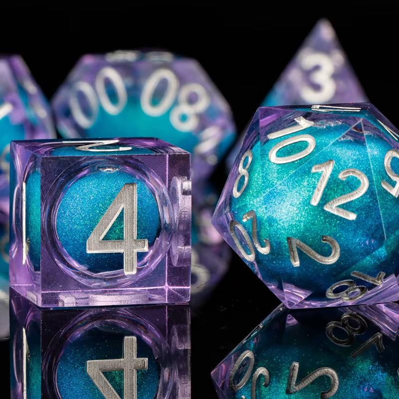 Cat Dice Sharp Edge Dice for Dungeons and Dragons Liquid Core Dice Resin Dnd Cat Dice D20 D&D Dice , Galaxy Dice Set