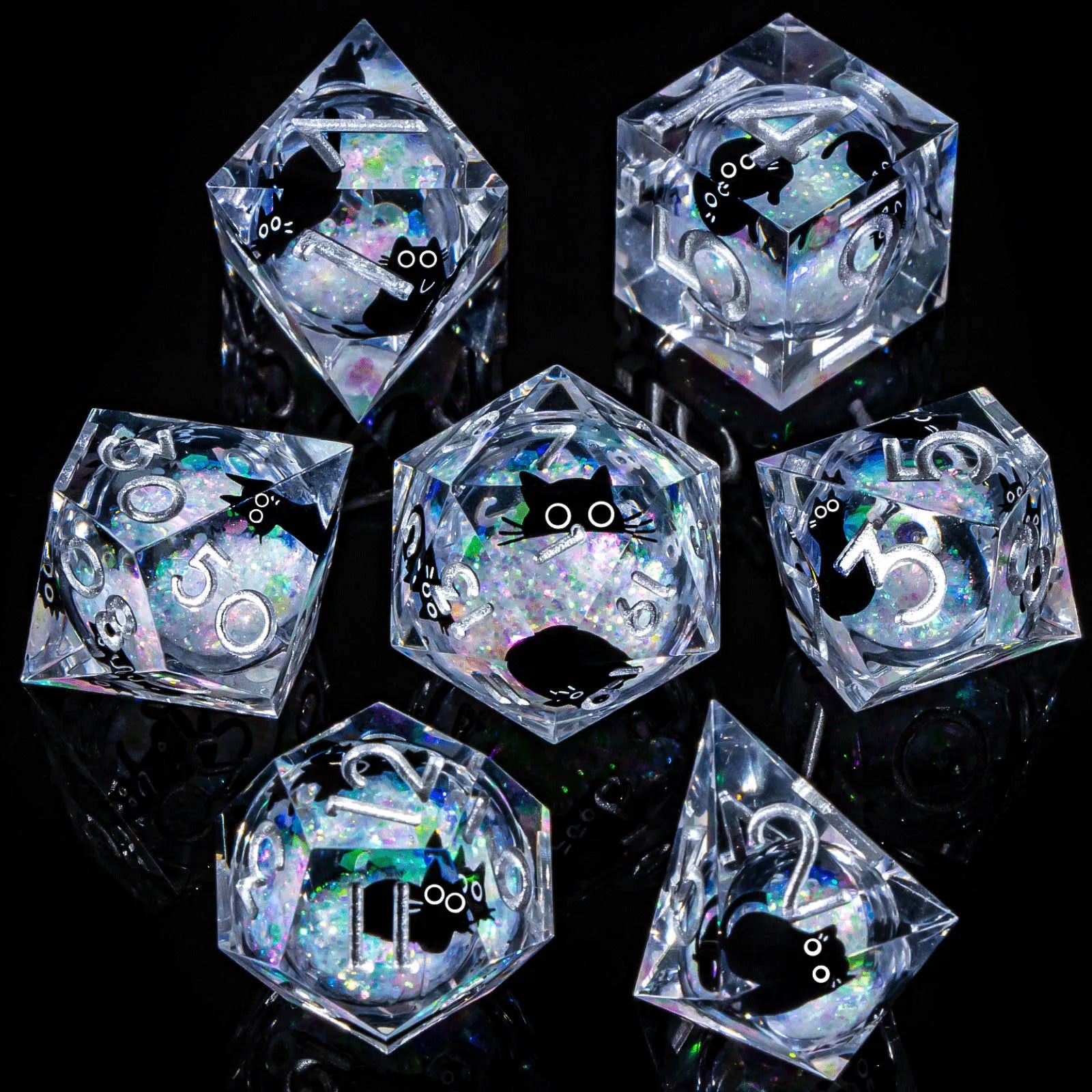 Dados de Gatos, en Resina y con brillitos por dentro
