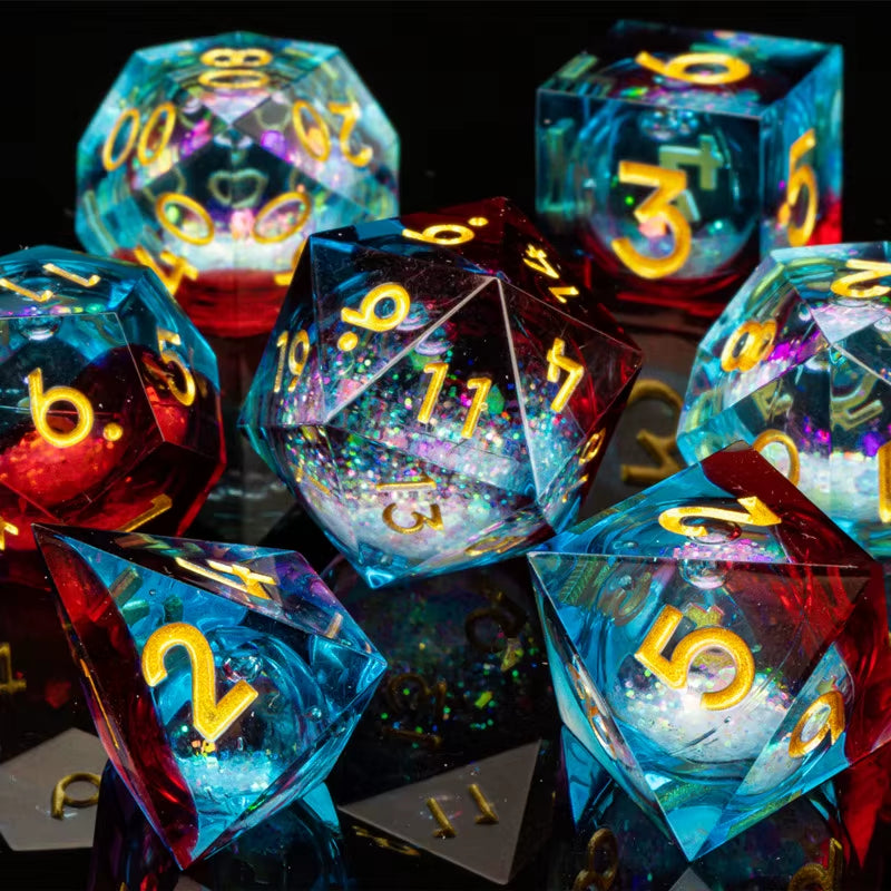 Cat Dice Sharp Edge Dice for Dungeons and Dragons Liquid Core Dice Resin Dnd Cat Dice D20 D&D Dice , Galaxy Dice Set