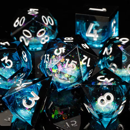 Cat Dice Sharp Edge Dice for Dungeons and Dragons Liquid Core Dice Resin Dnd Cat Dice D20 D&D Dice , Galaxy Dice Set