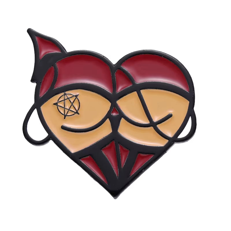Halloween Sexy Butts Enamel Pins Heart Shaped Cosplay Brooches Lapel Badges Punk Gothic Jewelry Gift for Friends Wholesale