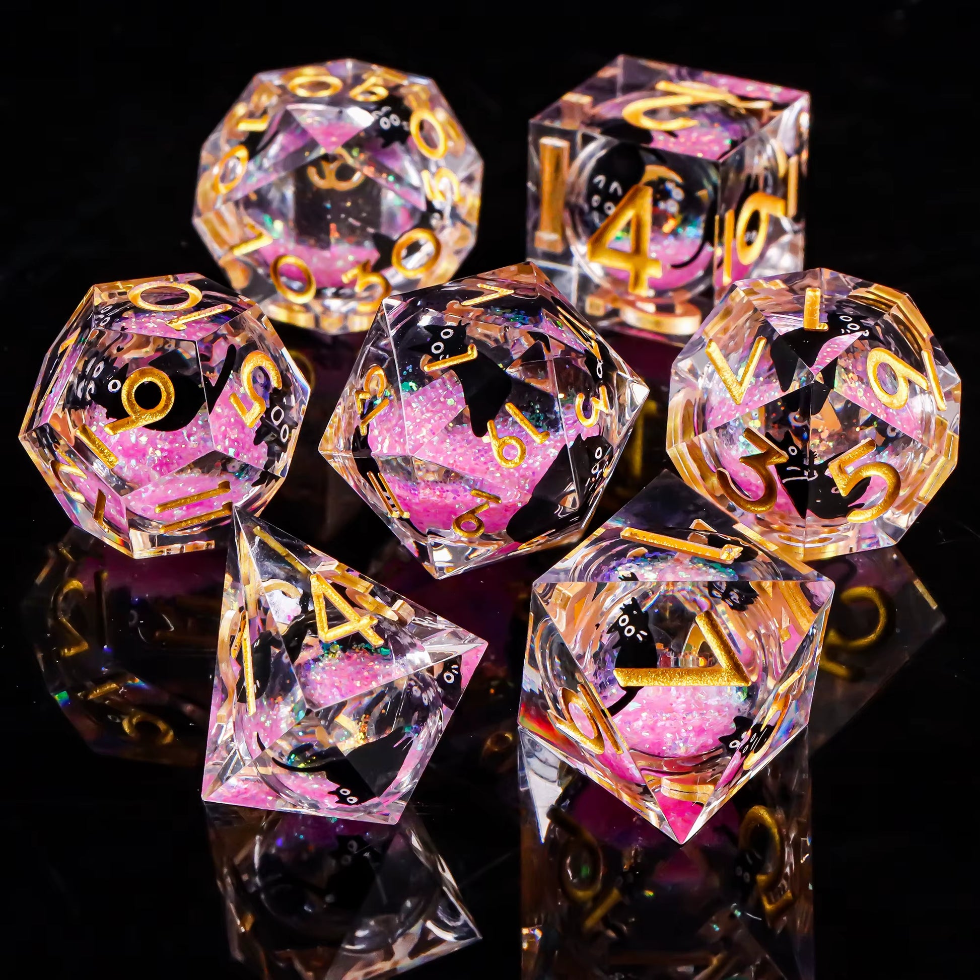 Cat Dice Sharp Edge Dice for Dungeons and Dragons Liquid Core Dice Resin Dnd Cat Dice D20 D&D Dice , Galaxy Dice Set