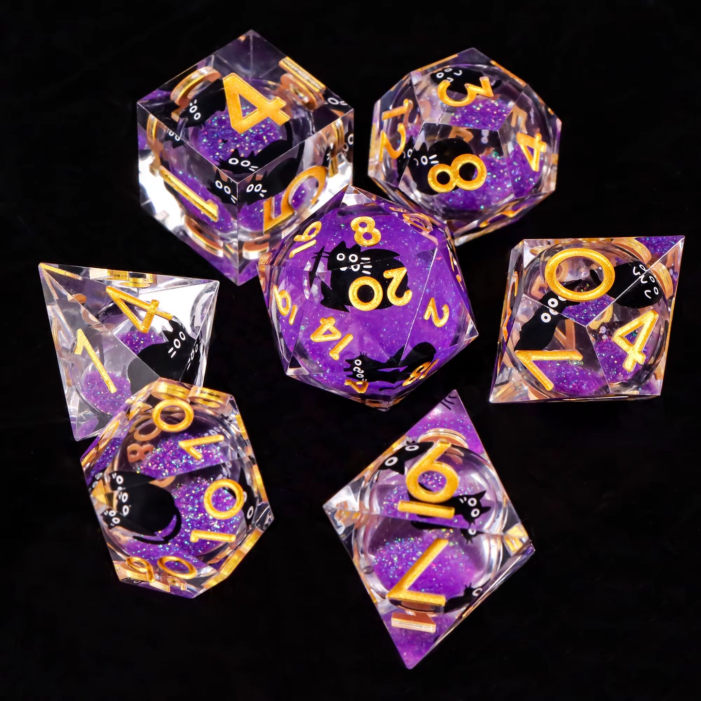 Cat Dice Sharp Edge Dice for Dungeons and Dragons Liquid Core Dice Resin Dnd Cat Dice D20 D&D Dice , Galaxy Dice Set